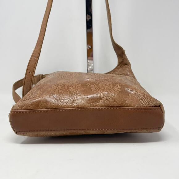 The Sak Huntley Leather Crossbody Tobacco Floral Embossed Beaded Tassel Fringe - Picture 6 of 13